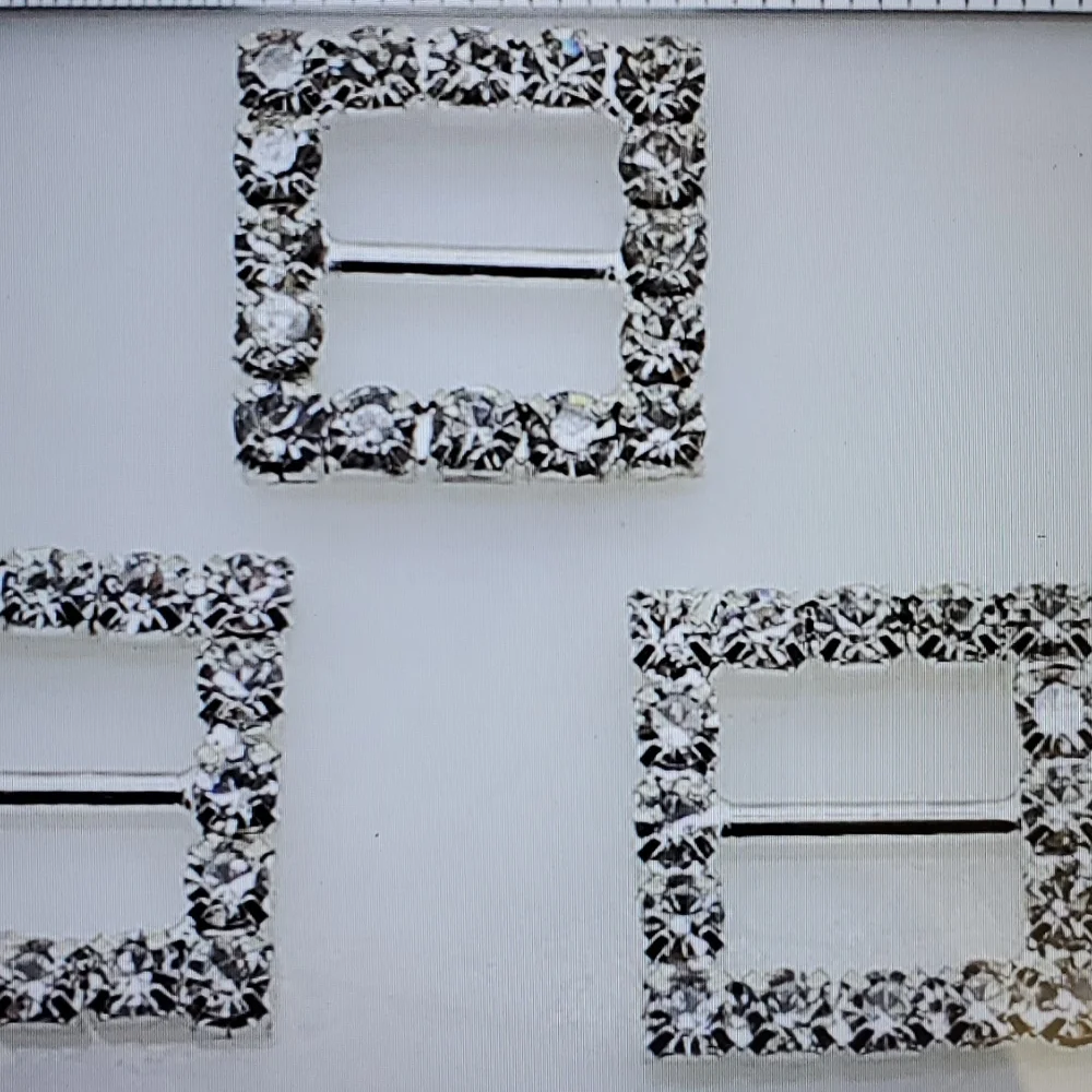25 pcs 15mm Silver Square Shaped Rhinestone Buckle Slider New